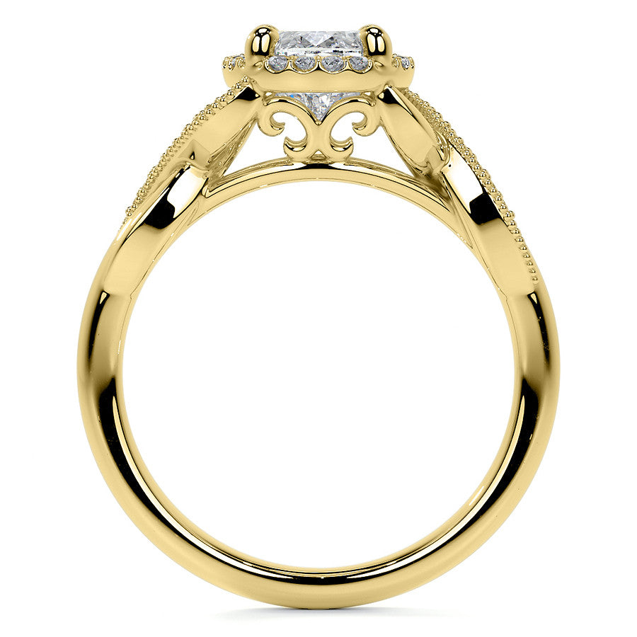 Antique Style Oval Moissanite Halo Infinity Engagement Ring with Milgrain
