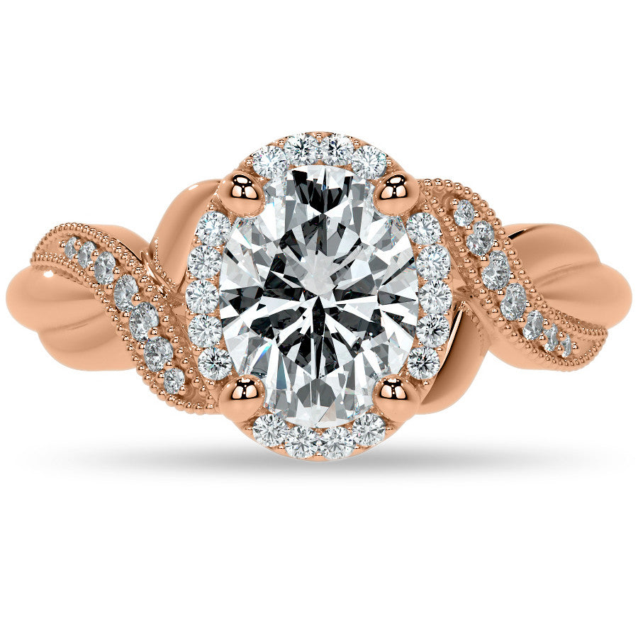 Antique Style Oval Moissanite Halo Infinity Engagement Ring with Milgrain