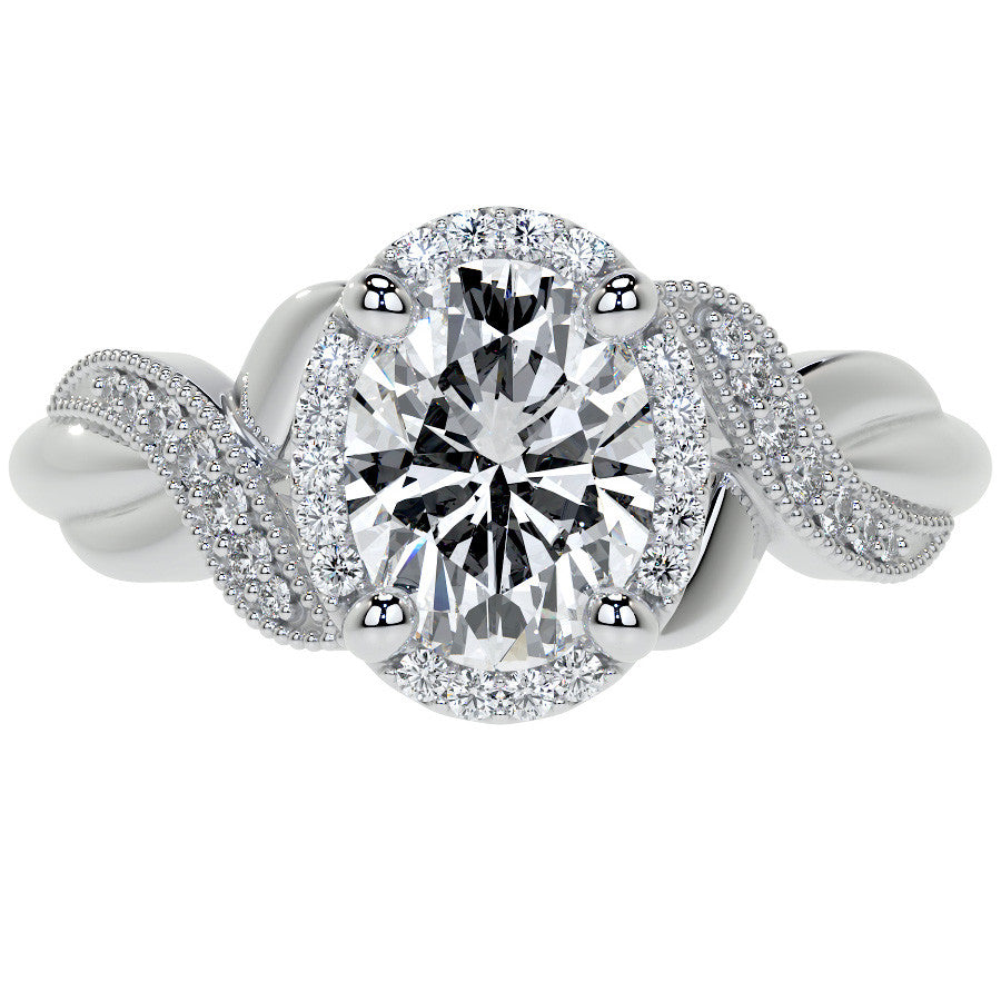 Antique Style Oval Moissanite Halo Infinity Engagement Ring with Milgrain