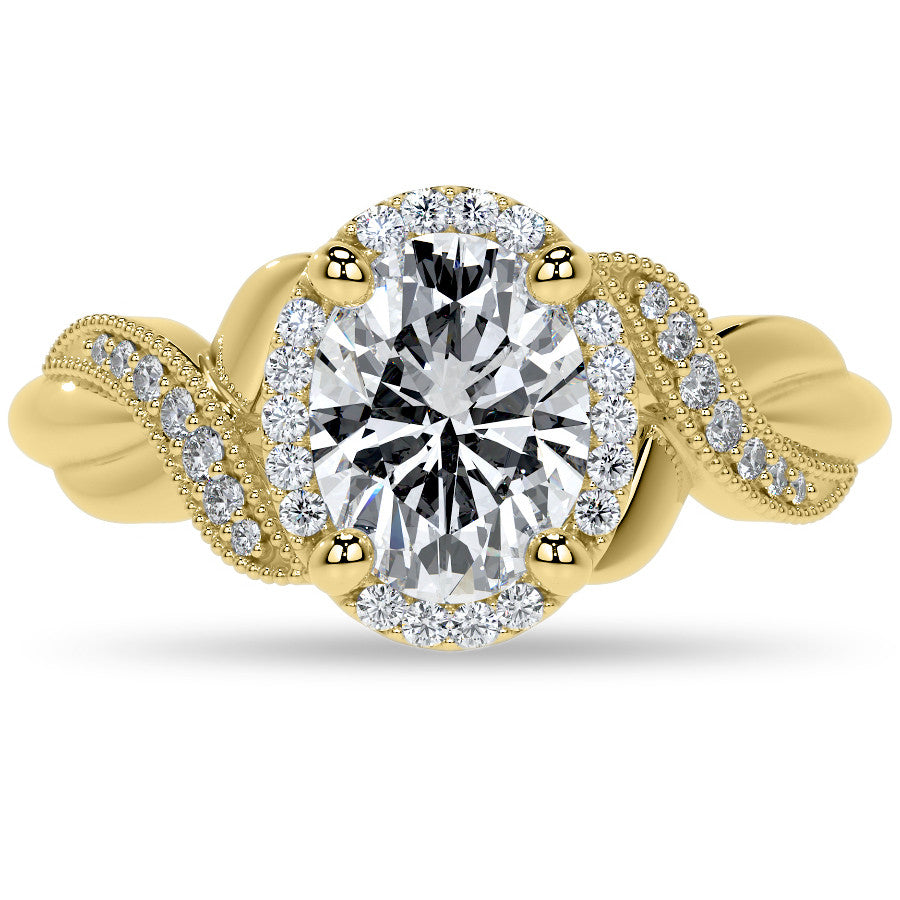 Antique Style Oval Moissanite Halo Infinity Engagement Ring with Milgrain