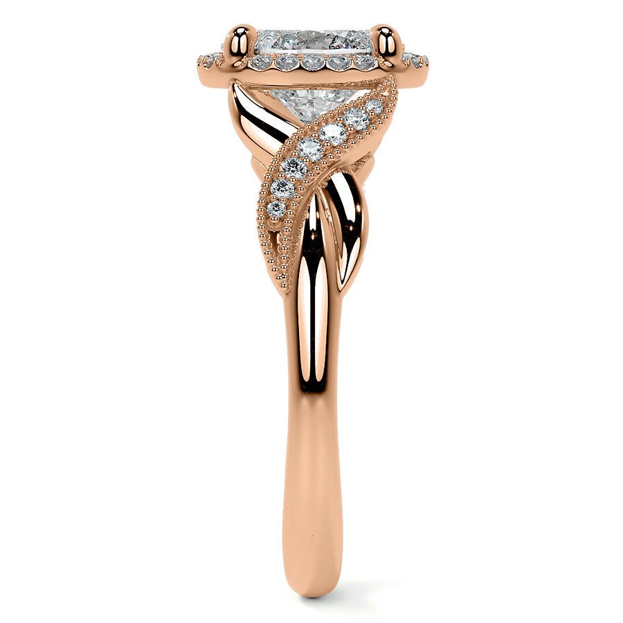 Antique Style Oval Moissanite Halo Infinity Engagement Ring with Milgrain