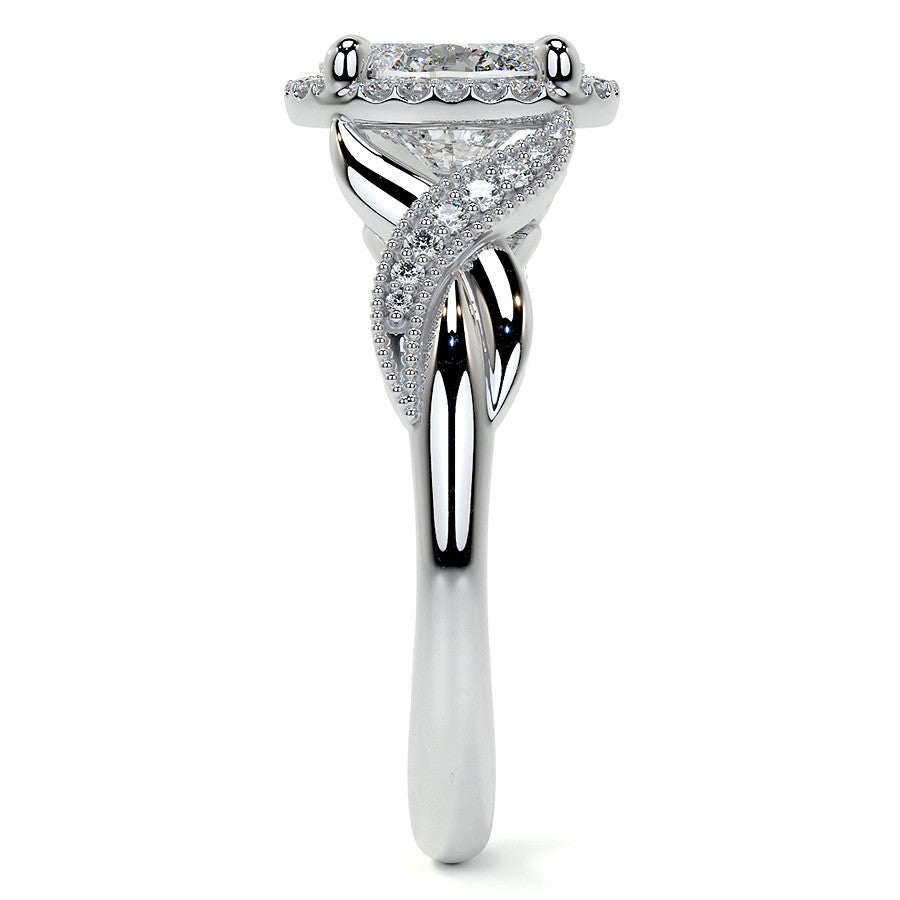 Antique Style Oval Moissanite Halo Infinity Engagement Ring with Milgrain