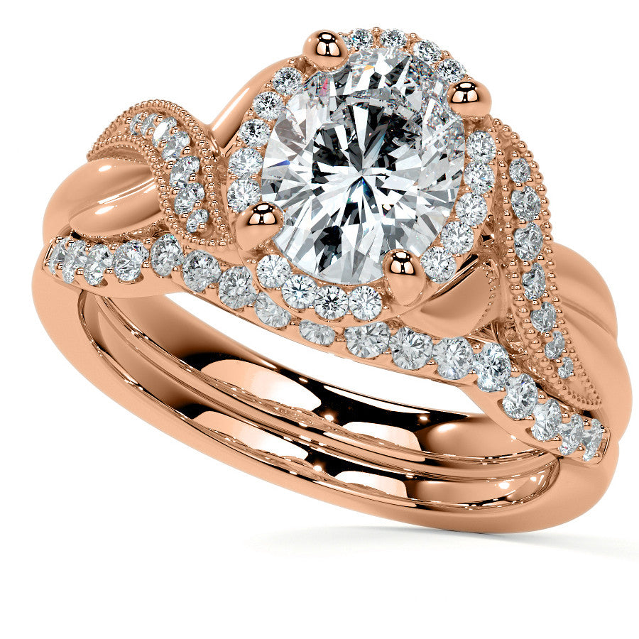 Antique Style Oval Moissanite Halo Infinity Engagement Ring with Milgrain