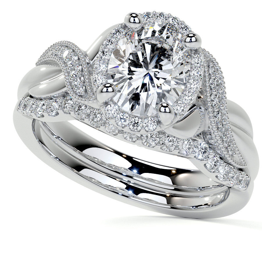 Antique Style Oval Moissanite Halo Infinity Engagement Ring with Milgrain