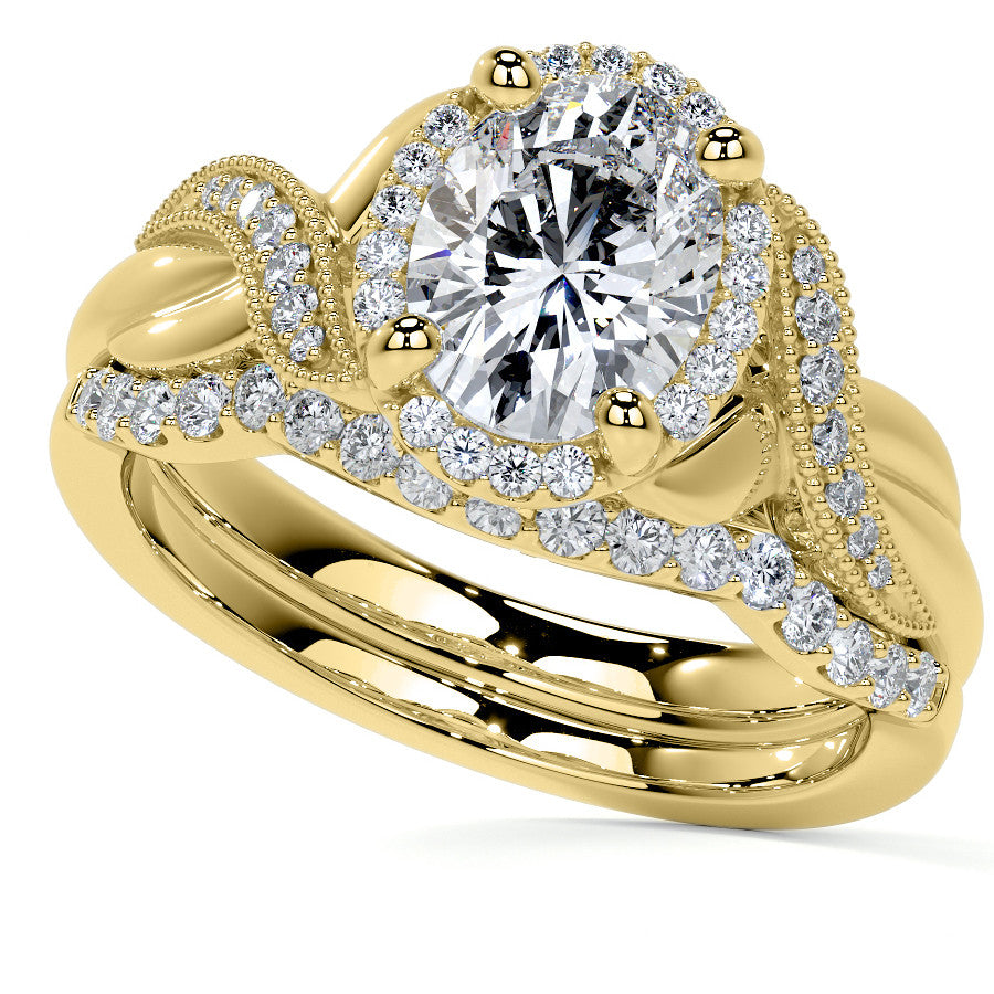 Antique Style Oval Moissanite Halo Infinity Engagement Ring with Milgrain