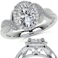 Antique Style Oval Moissanite Halo Infinity Engagement Ring with Milgrain