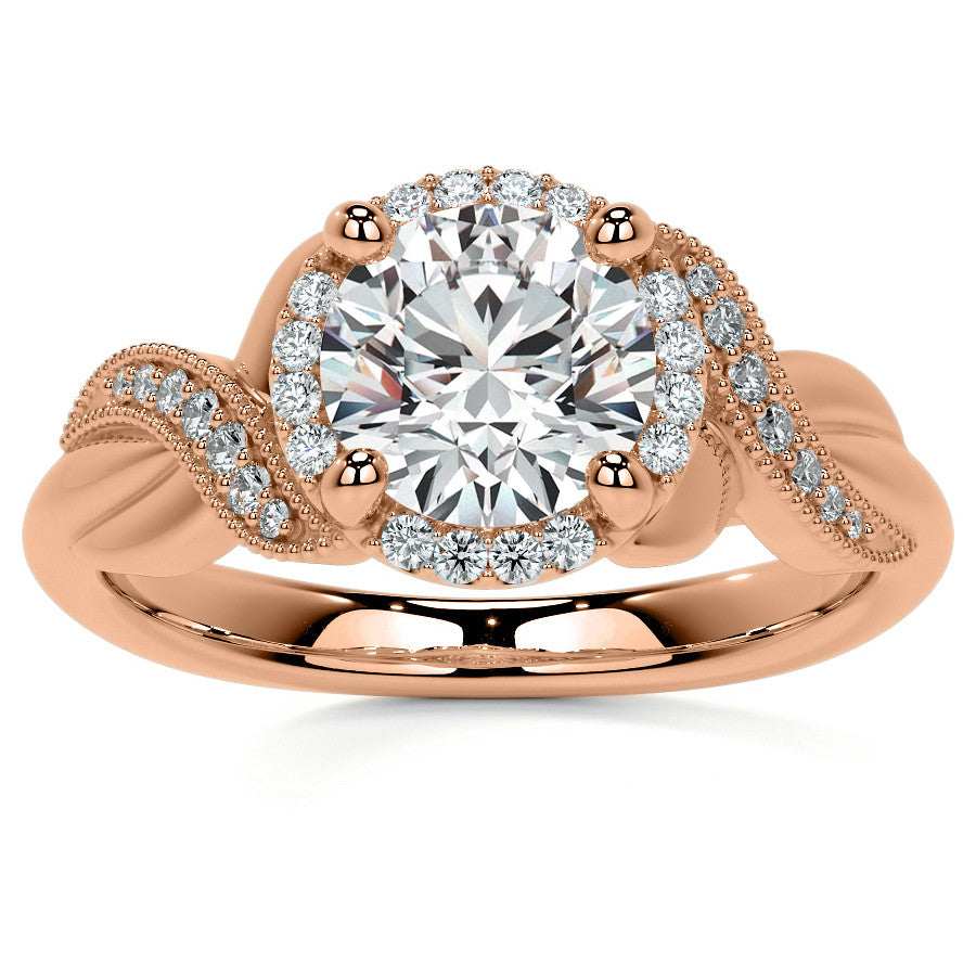 Antique Style Round Brilliant Moissanite Halo Infinity Engagement Ring with Milgrain