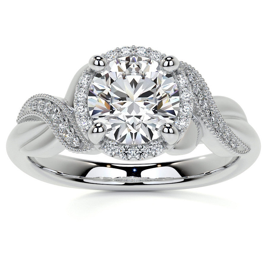 Antique Style Round Brilliant Moissanite Halo Infinity Engagement Ring with Milgrain