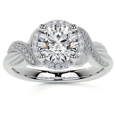 Antique Style Round Brilliant Moissanite Halo Infinity Engagement Ring with Milgrain