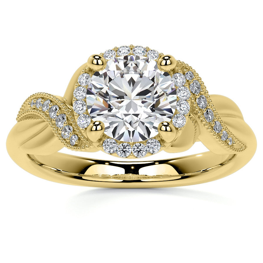 Antique Style Round Brilliant Moissanite Halo Infinity Engagement Ring with Milgrain