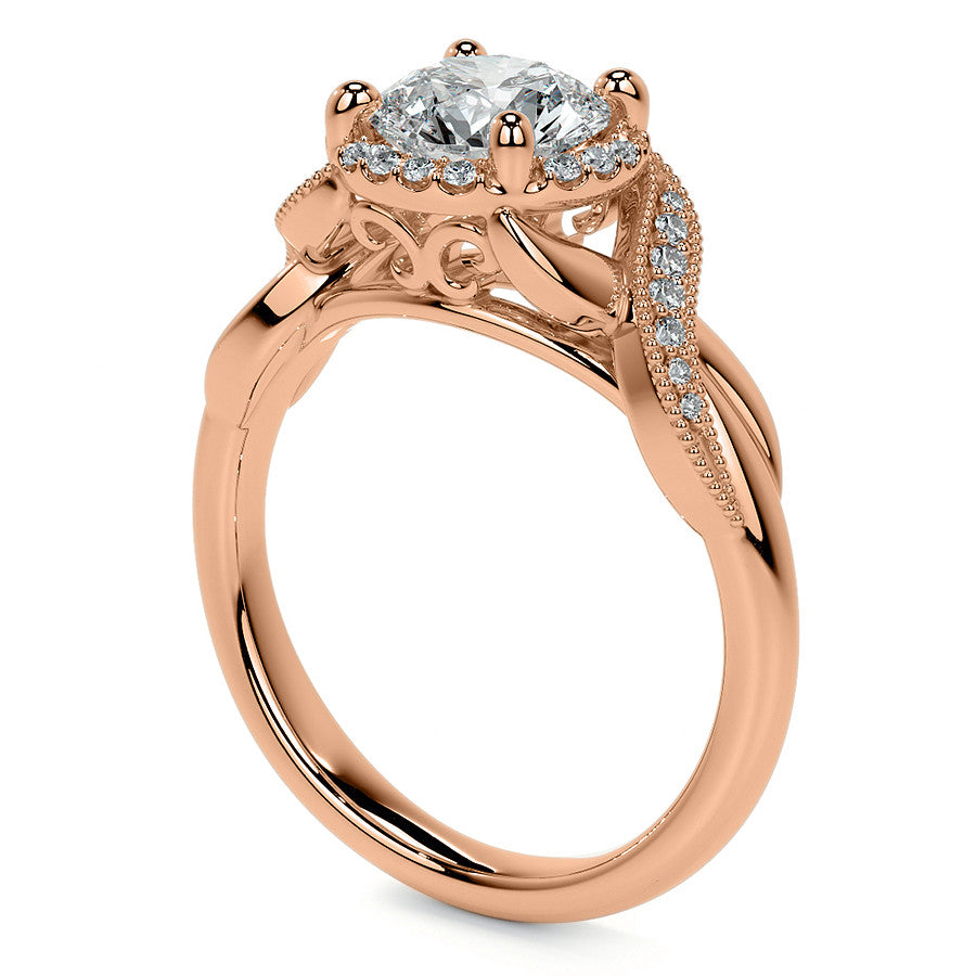 Antique Style Round Brilliant Moissanite Halo Infinity Engagement Ring with Milgrain