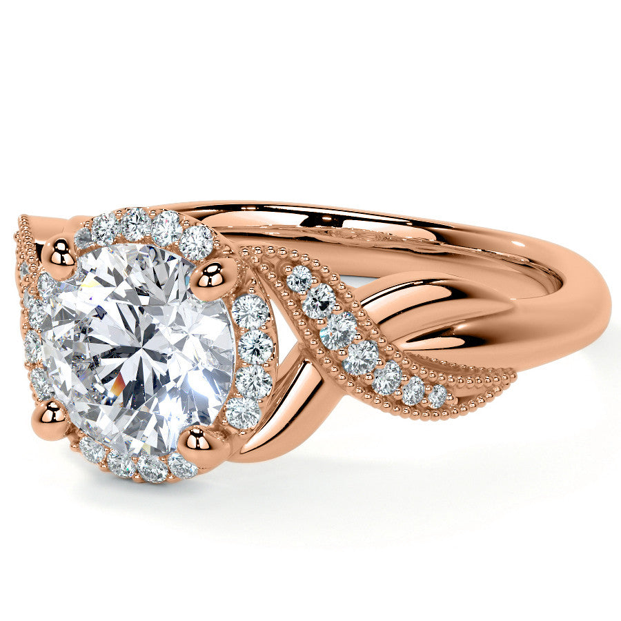 Antique Style Round Brilliant Moissanite Halo Infinity Engagement Ring with Milgrain