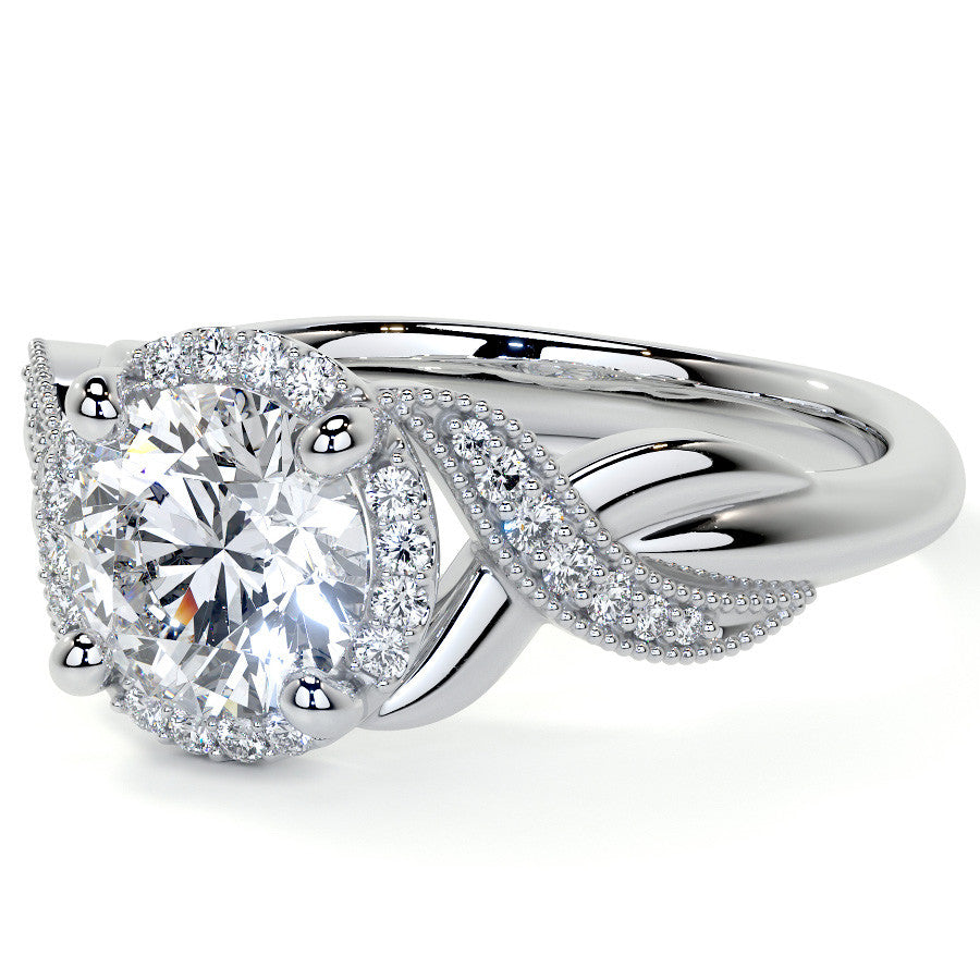 Antique Style Round Brilliant Moissanite Halo Infinity Engagement Ring with Milgrain