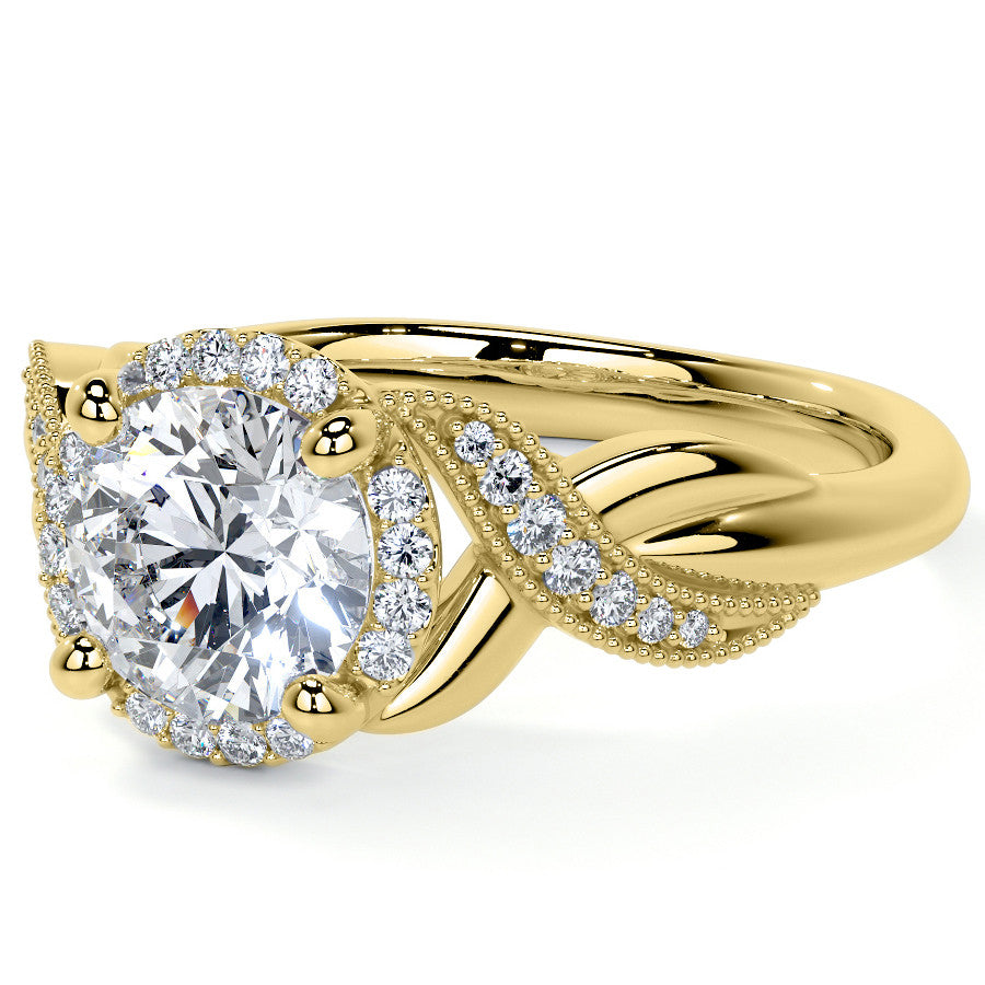 Antique Style Round Brilliant Moissanite Halo Infinity Engagement Ring with Milgrain