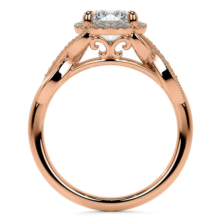 Antique Style Round Brilliant Moissanite Halo Infinity Engagement Ring with Milgrain