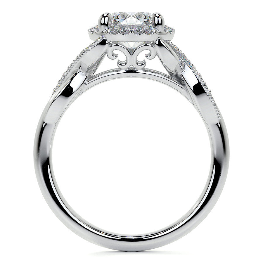 Antique Style Round Brilliant Moissanite Halo Infinity Engagement Ring with Milgrain