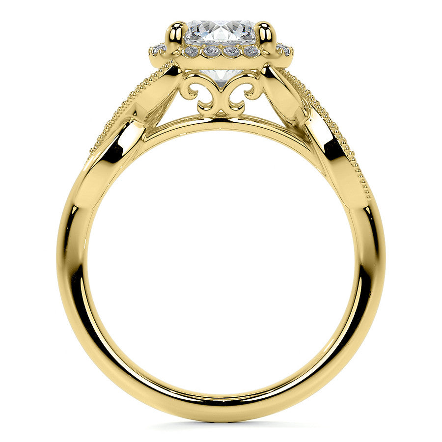 Antique Style Round Brilliant Moissanite Halo Infinity Engagement Ring with Milgrain
