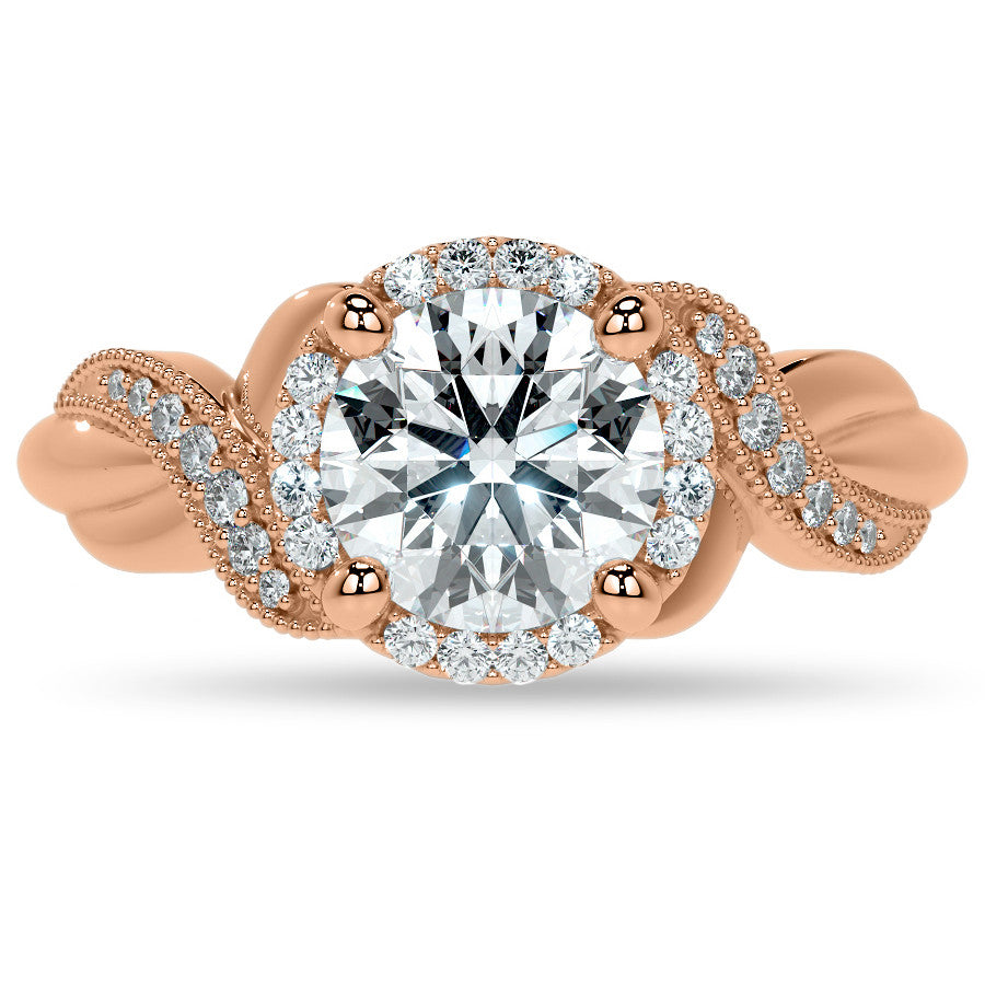 Antique Style Round Brilliant Moissanite Halo Infinity Engagement Ring with Milgrain