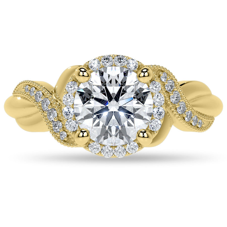 Antique Style Round Brilliant Moissanite Halo Infinity Engagement Ring with Milgrain