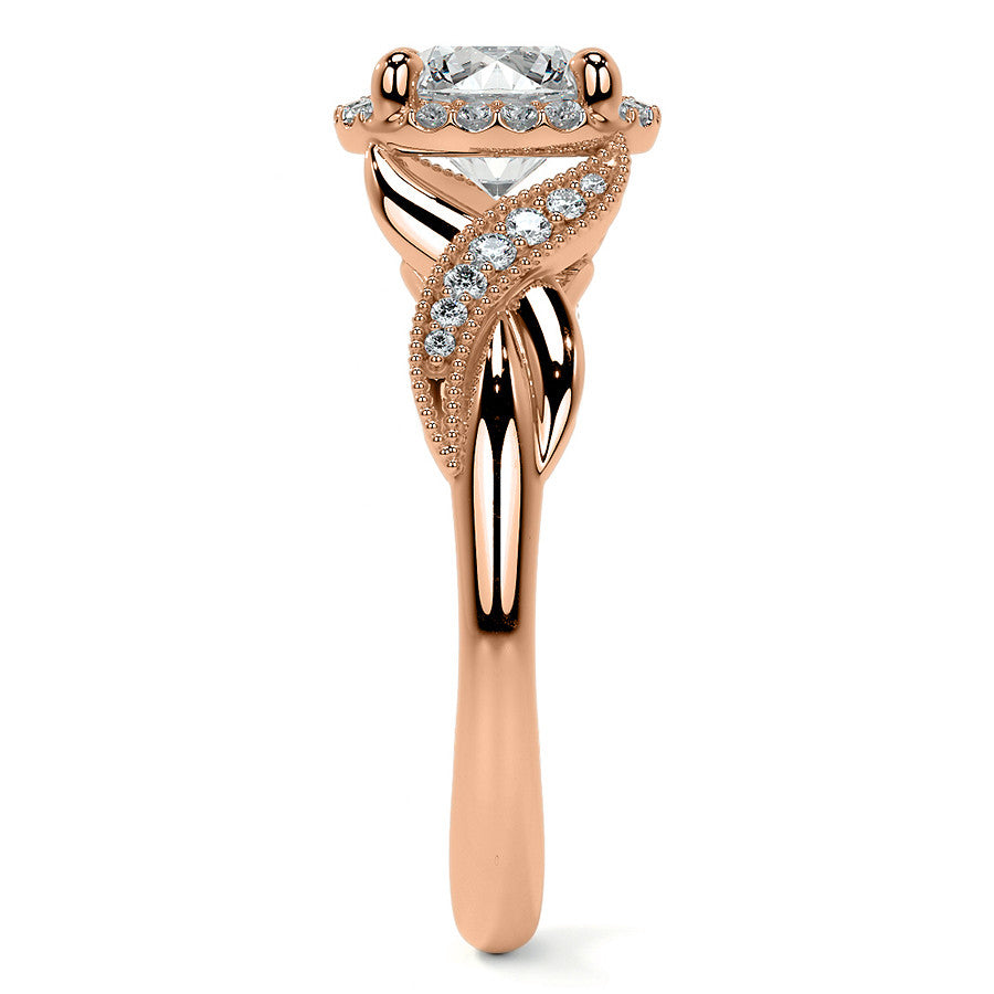 Antique Style Round Brilliant Moissanite Halo Infinity Engagement Ring with Milgrain
