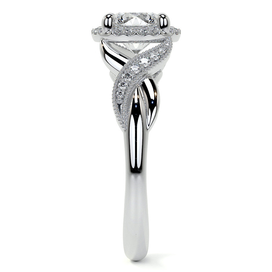 Antique Style Round Brilliant Moissanite Halo Infinity Engagement Ring with Milgrain