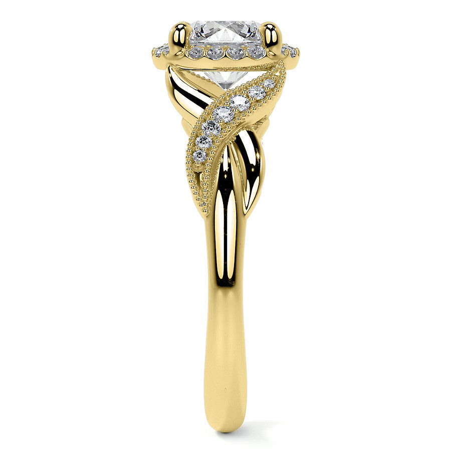 Antique Style Round Brilliant Moissanite Halo Infinity Engagement Ring with Milgrain