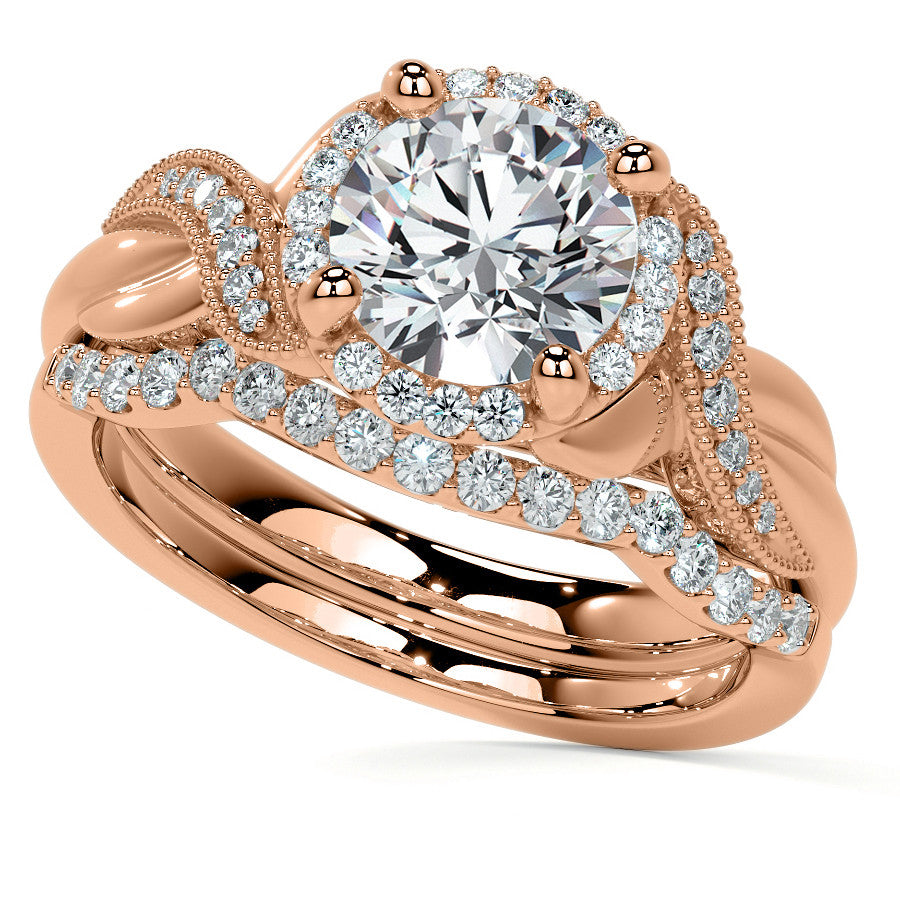Antique Style Round Brilliant Moissanite Halo Infinity Engagement Ring with Milgrain
