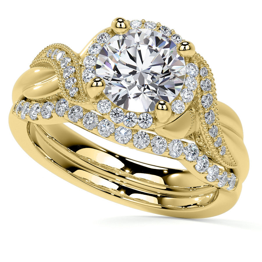 Antique Style Round Brilliant Moissanite Halo Infinity Engagement Ring with Milgrain