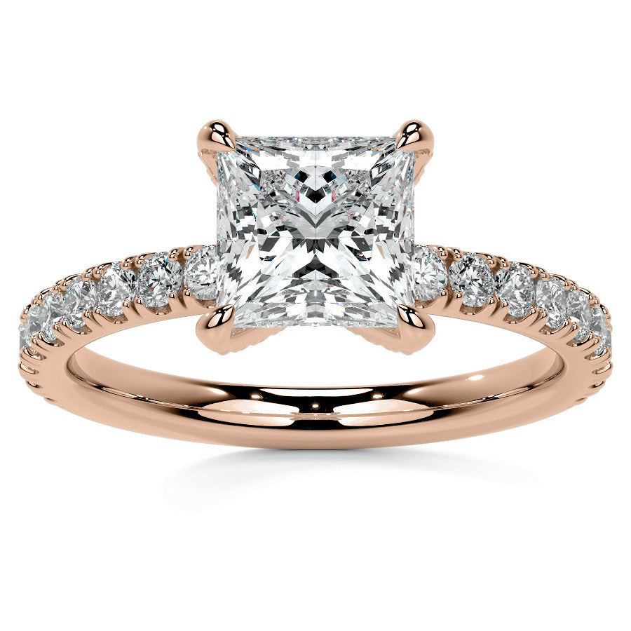 Princess cut Moissanite Engagement Ring with Accented Claw Prongs