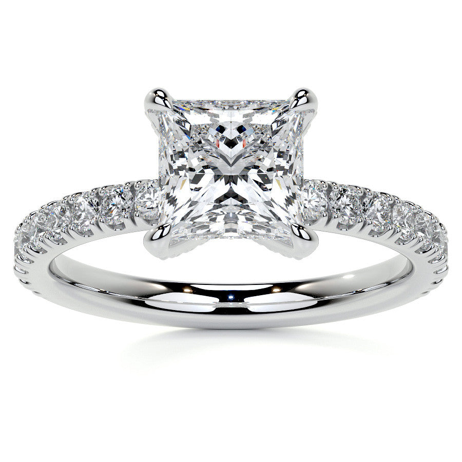 Princess cut Moissanite Engagement Ring with Accented Claw Prongs
