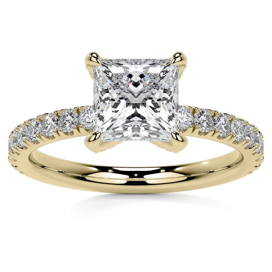 Princess cut Moissanite Engagement Ring with Accented Claw Prongs