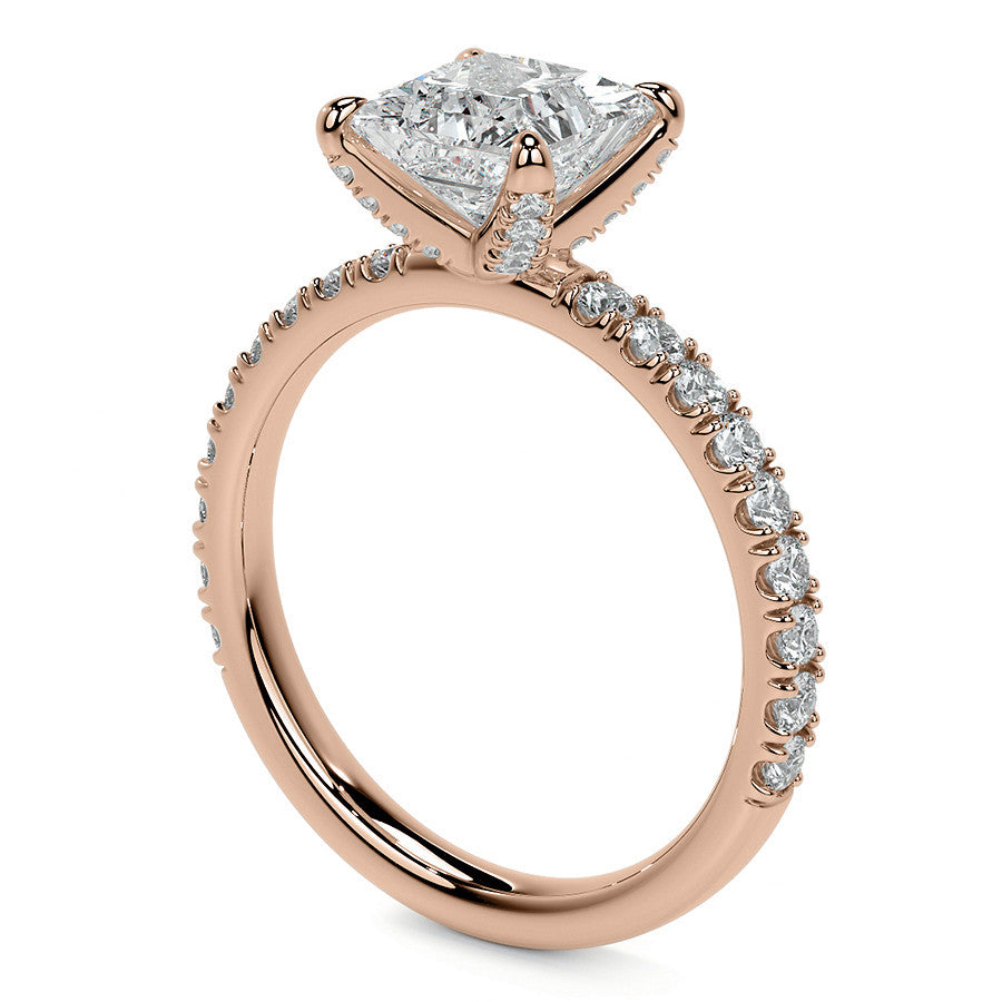 Princess cut Moissanite Engagement Ring with Accented Claw Prongs