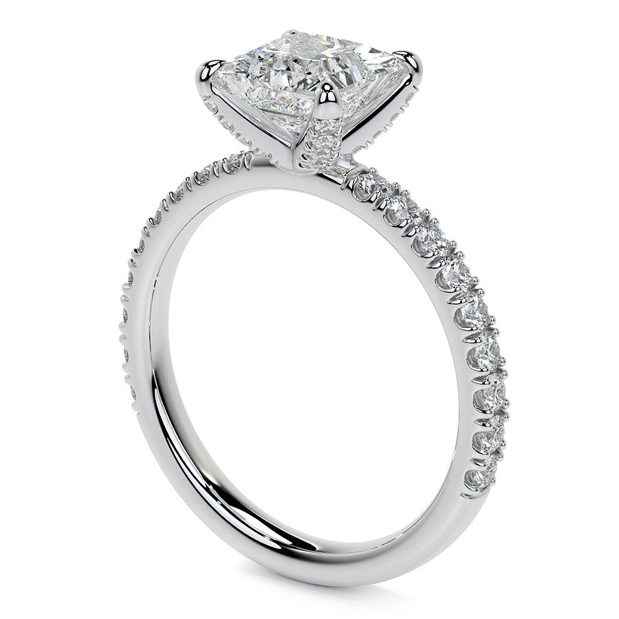 Princess cut Moissanite Engagement Ring with Accented Claw Prongs