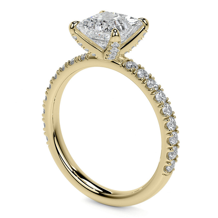 Princess cut Moissanite Engagement Ring with Accented Claw Prongs