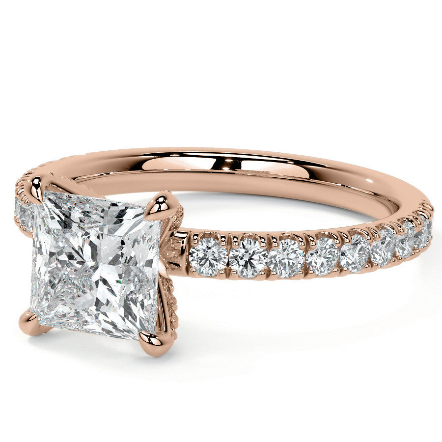 Princess cut Moissanite Engagement Ring with Accented Claw Prongs