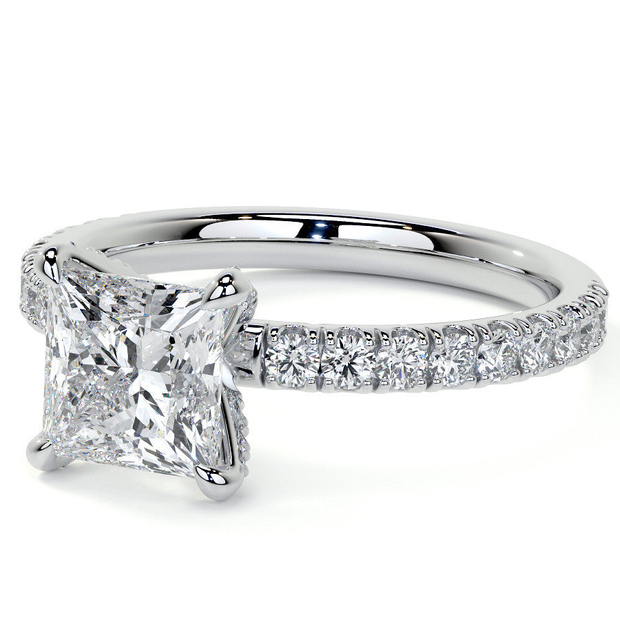 Princess cut Moissanite Engagement Ring with Accented Claw Prongs