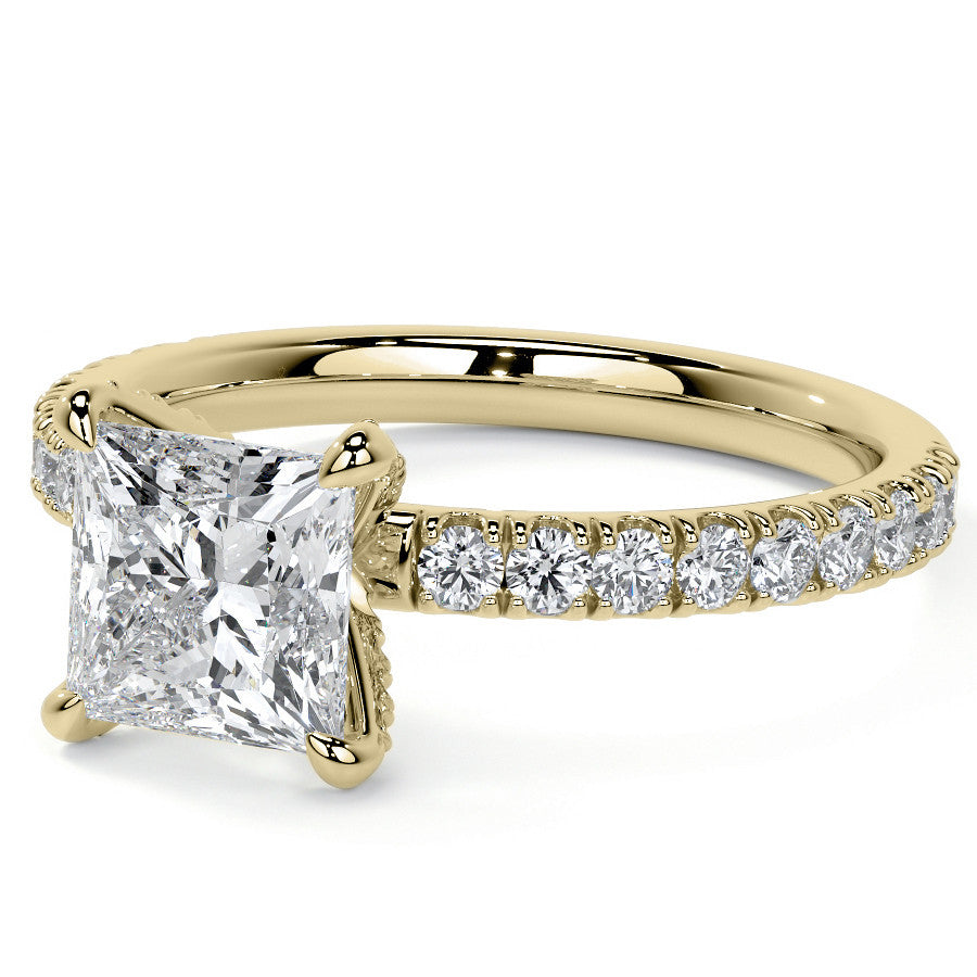 Princess cut Moissanite Engagement Ring with Accented Claw Prongs