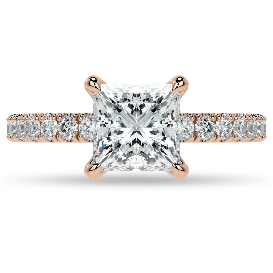Princess cut Moissanite Engagement Ring with Accented Claw Prongs