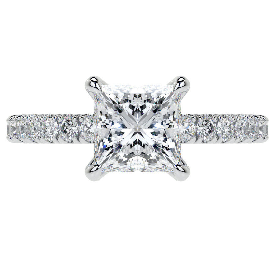 Princess cut Moissanite Engagement Ring with Accented Claw Prongs