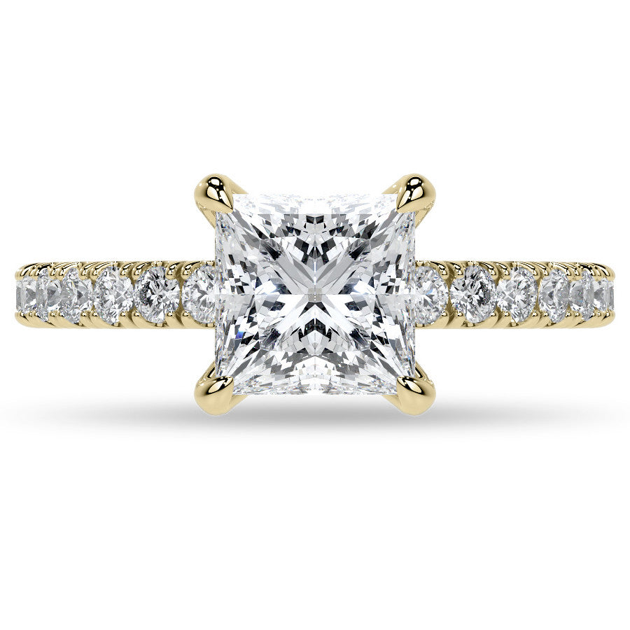 Princess cut Moissanite Engagement Ring with Accented Claw Prongs