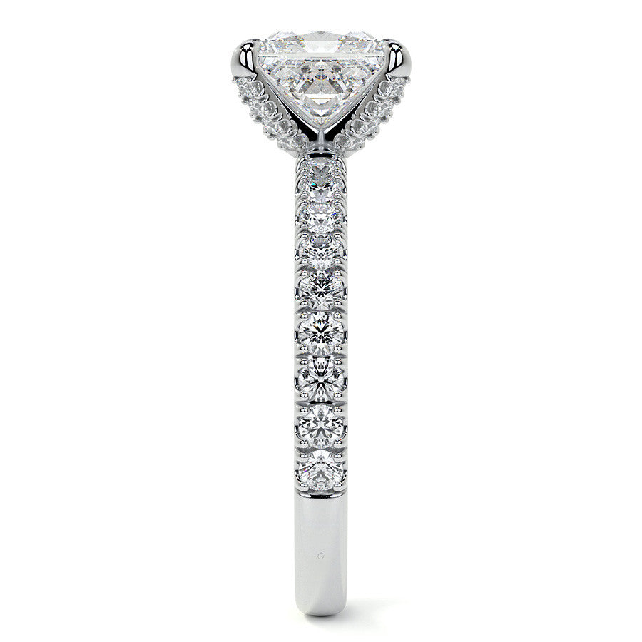 Princess cut Moissanite Engagement Ring with Accented Claw Prongs