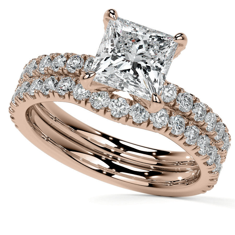 Princess cut Moissanite Engagement Ring with Accented Claw Prongs