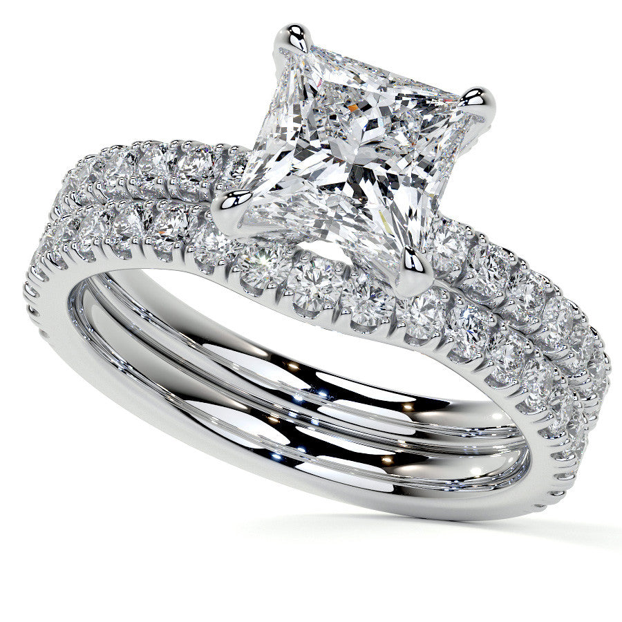 Princess cut Moissanite Engagement Ring with Accented Claw Prongs
