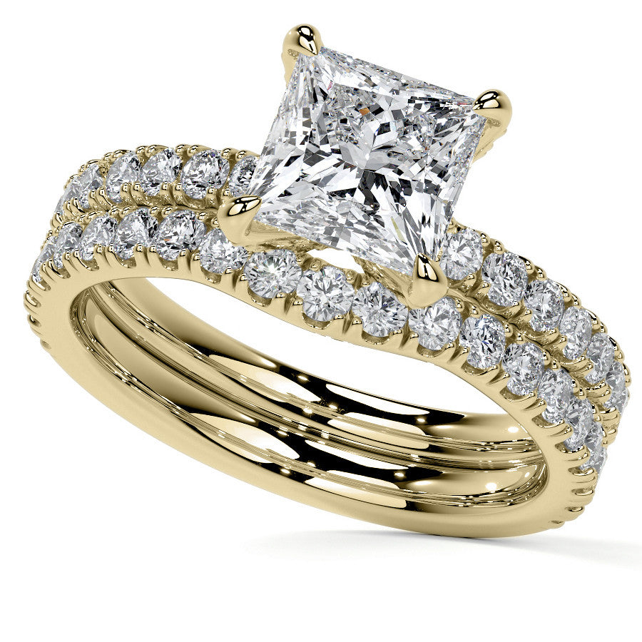 Princess cut Moissanite Engagement Ring with Accented Claw Prongs