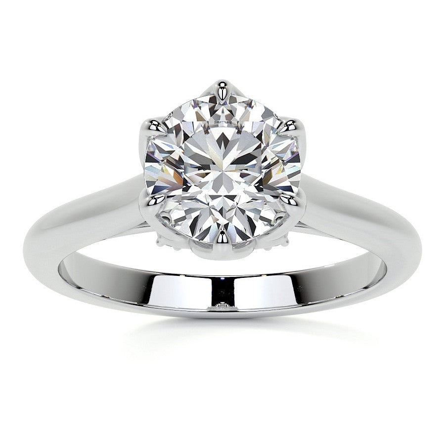 Round Tulip Prong Cathedral Moissanite Engagement Ring