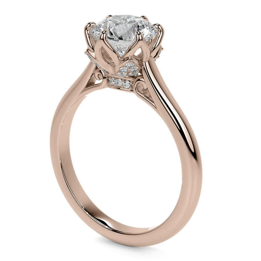 Round Tulip Prong Cathedral Moissanite Engagement Ring
