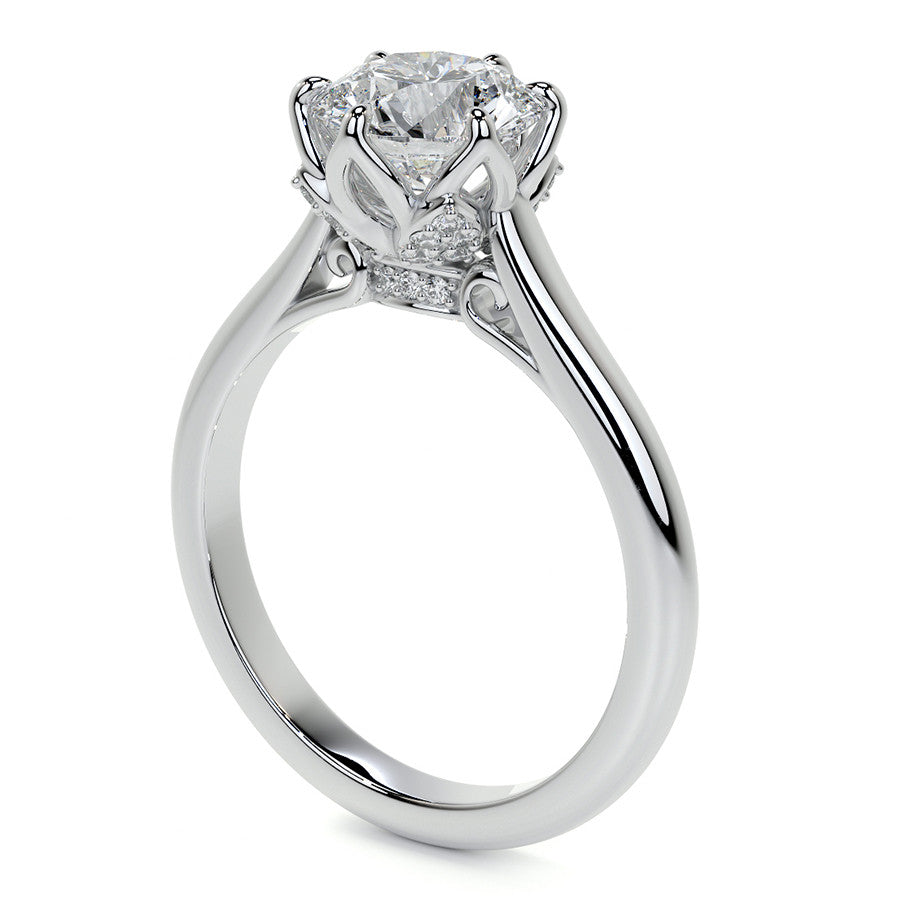 Round Tulip Prong Cathedral Moissanite Engagement Ring