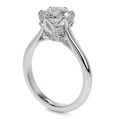 Round Tulip Prong Cathedral Moissanite Engagement Ring