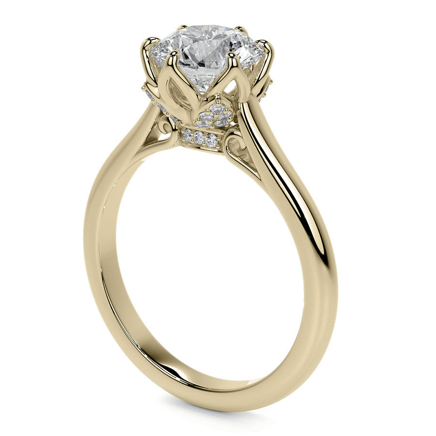 Round Tulip Prong Cathedral Moissanite Engagement Ring