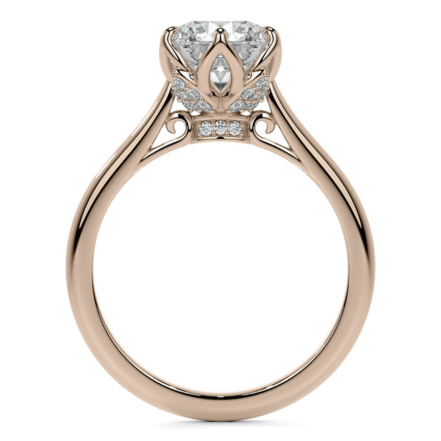 Round Tulip Prong Cathedral Moissanite Engagement Ring
